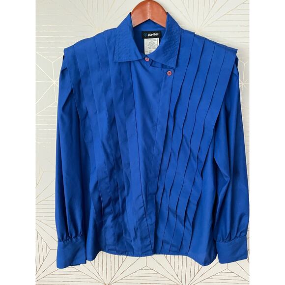 Vintage 1980's Panther bold statement pleated blouse with shoulder pads sz 11/12 - Picture 13 of 16
